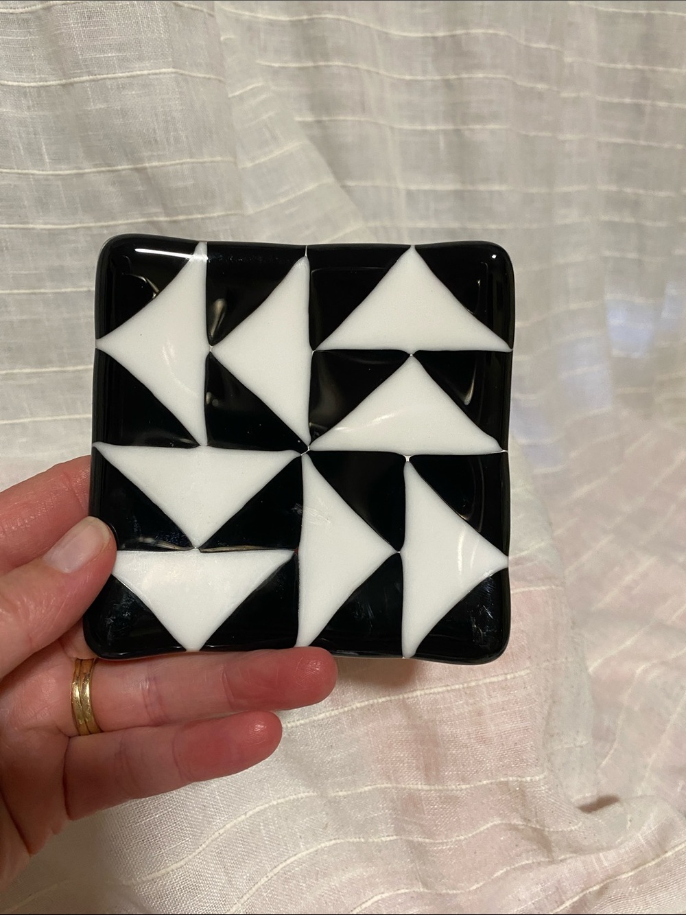 Black & White Geometric Glass Trinket Dish